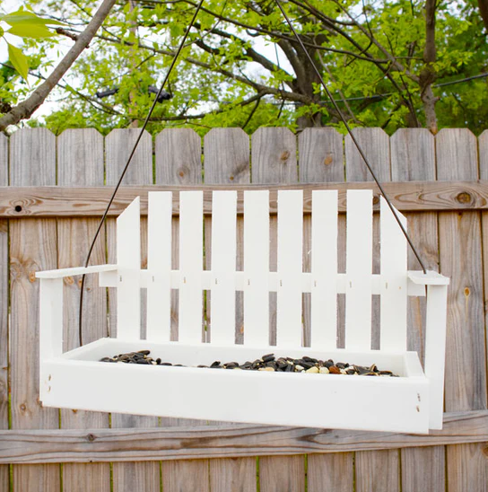 Amish Made Recycled Plastic Swing Bird Feeder, White – Hanging Seed Feeder - Image 2