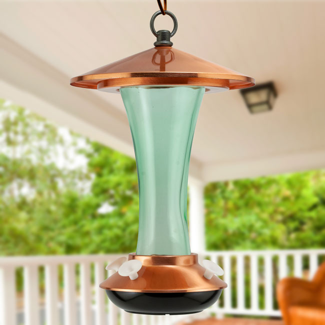 Glass Hummingbird Feeder with Copper Top – 15 oz | Woodlink Mid-Century Feeder