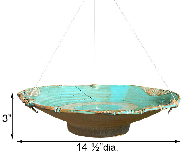 Anthony Stoneware Large Teal Hanging Ceramic Bird Bath - Image 3