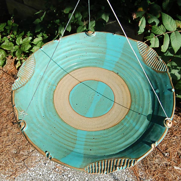 Anthony Stoneware Large Teal Hanging Ceramic Bird Bath - Image 2