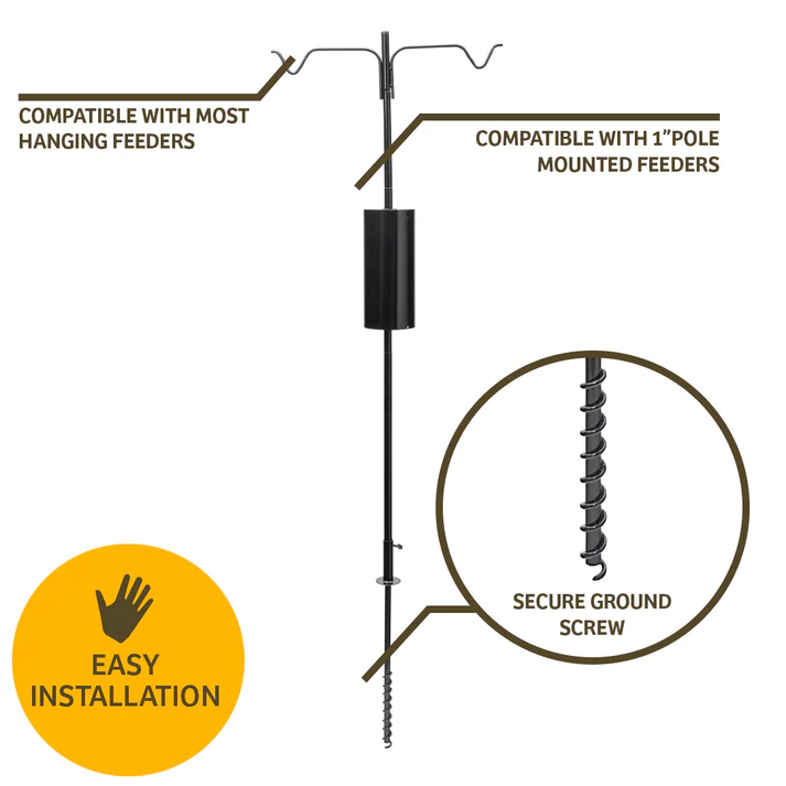 Birds Choice 2 Arm Bird Feeder Pole Set with Squirrel Baffle – Heavy Duty Steel Mounting Pole - Image 3