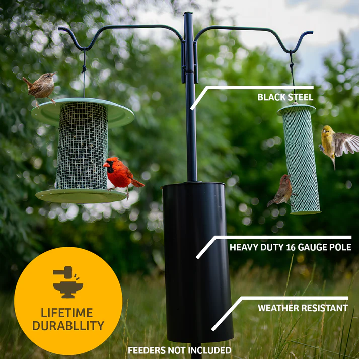 Birds Choice 2 Arm Bird Feeder Pole Set with Squirrel Baffle – Heavy Duty Steel Mounting Pole - Image 6