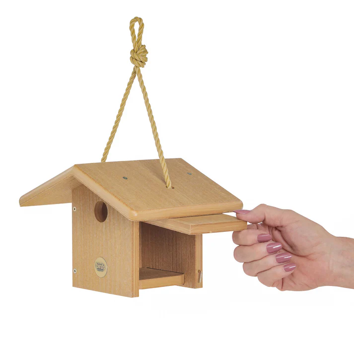 Birds Choice Modern Farmhouse Wren House – Recycled Poly Lumber Birdhouse in Natural Teak - Image 4