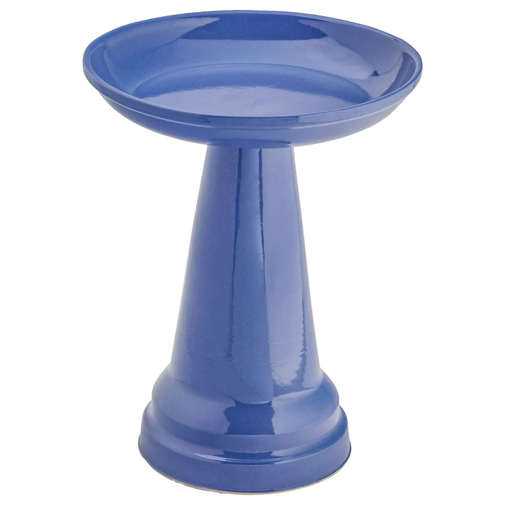 Ohio Stoneware summer blue ceramic pedestal bird bath