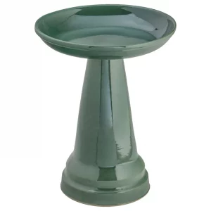 Ohio Stoneware summer green ceramic pedestal bird bath