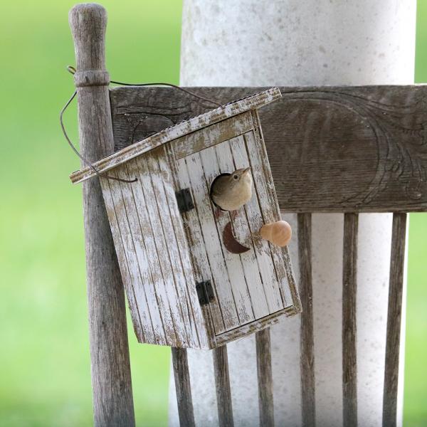 White Birdie Loo Birdhouse with Cleanout Door - Image 2