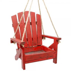 Red Adirondack Chair Bird Feeder decorative wooden hanging bird feeder with steel mesh seed tray for backyard birds