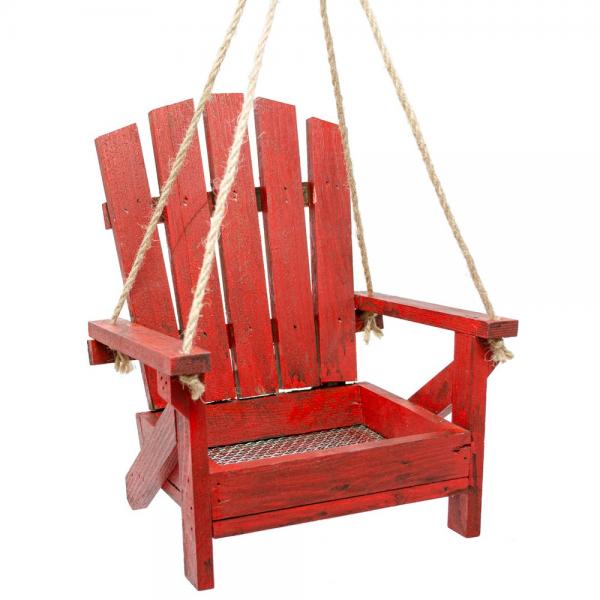 Red Adirondack Chair Bird Feeder decorative wooden hanging bird feeder with steel mesh seed tray for backyard birds