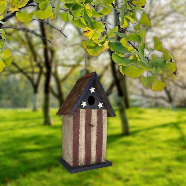 Americana Bird House | Patriotic Decorative Hanging Wooden Birdhouse with Clean-Out Access - Image 2