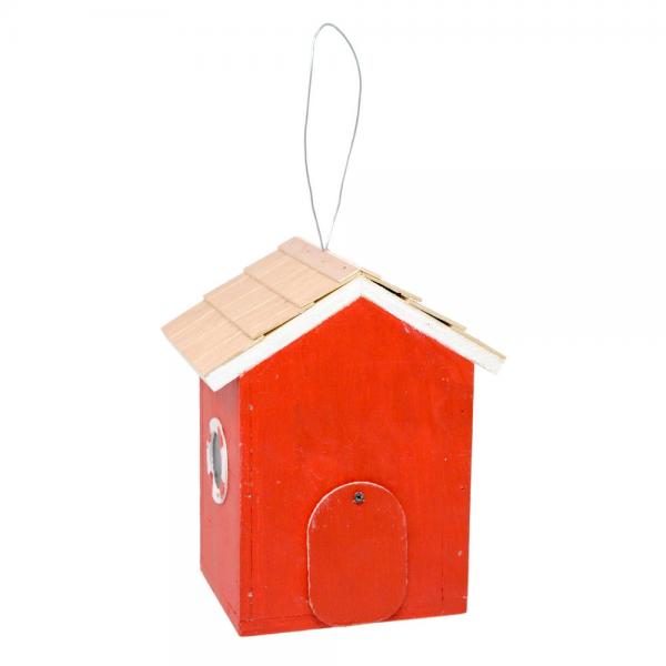 Red Coastal Cabana Bird House | Decorative Hanging Beach Cottage Birdhouse with Clean-Out Access - Image 2