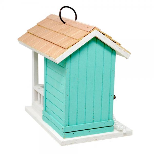 Teal Coastal Cabana Birdhouse | Decorative Beach Style Hanging Wooden Bird House - Image 2