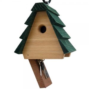 Hide-A-Key House decorative birdhouse key holder with magnetic hidden compartment for storing spare house keys outdoors