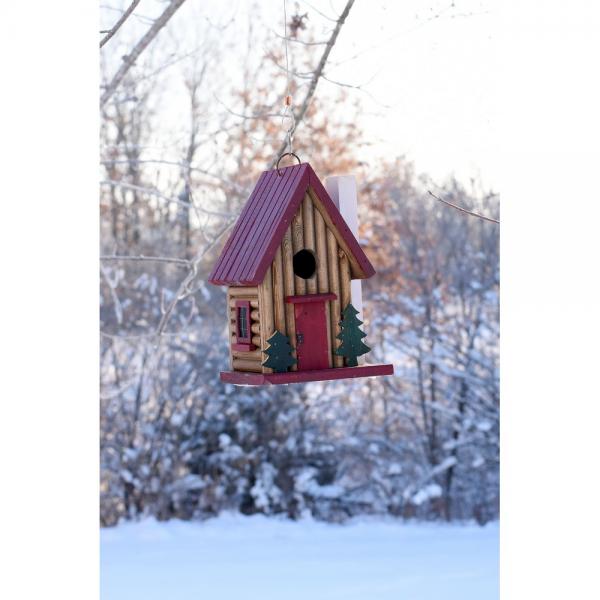 Mountain Cabin Bird House | Rustic Hanging Wooden Birdhouse for Backyard Birds - Image 2