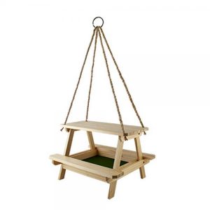 Lake and Cabin Picnic Table Platform Bird Feeder decorative wooden hanging bird feeder with 1.5 pound seed capacity