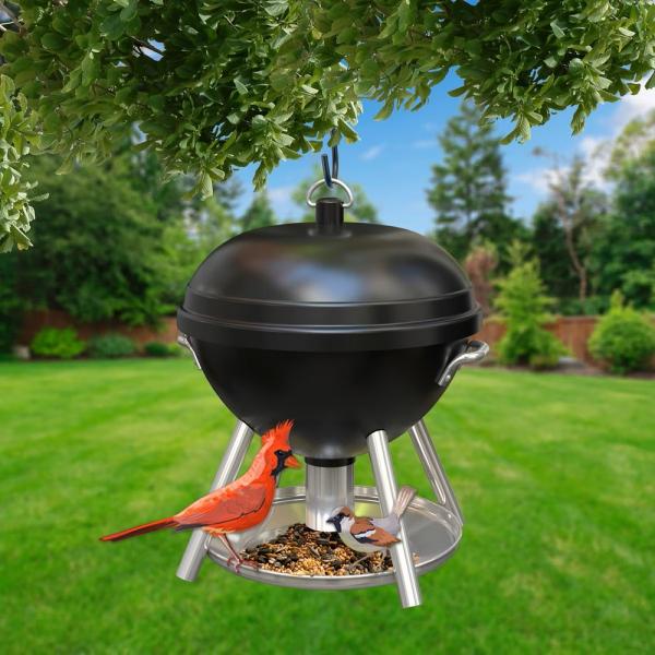 Black Kettle Grill Bird Feeder | Decorative Metal Hanging Bird Feeder with 2.5 lb Seed Capacity - Image 2