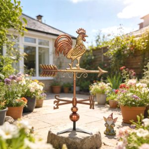 Rustic metal rooster weathervane for outdoor garden