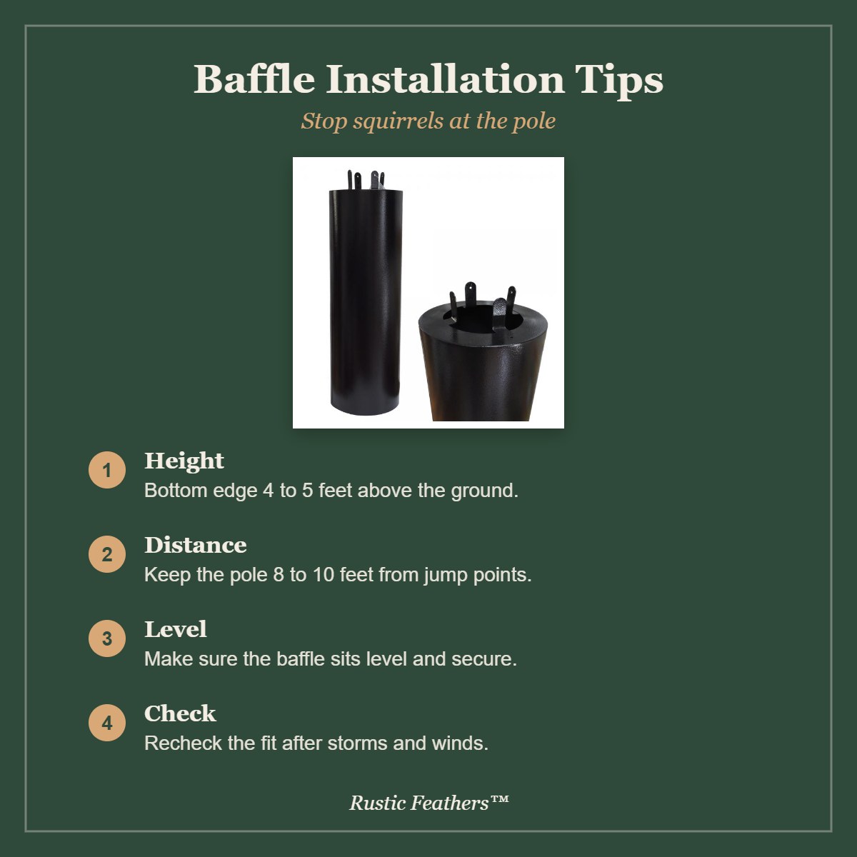 Squirrel baffle installation tips: height, distance, level and check