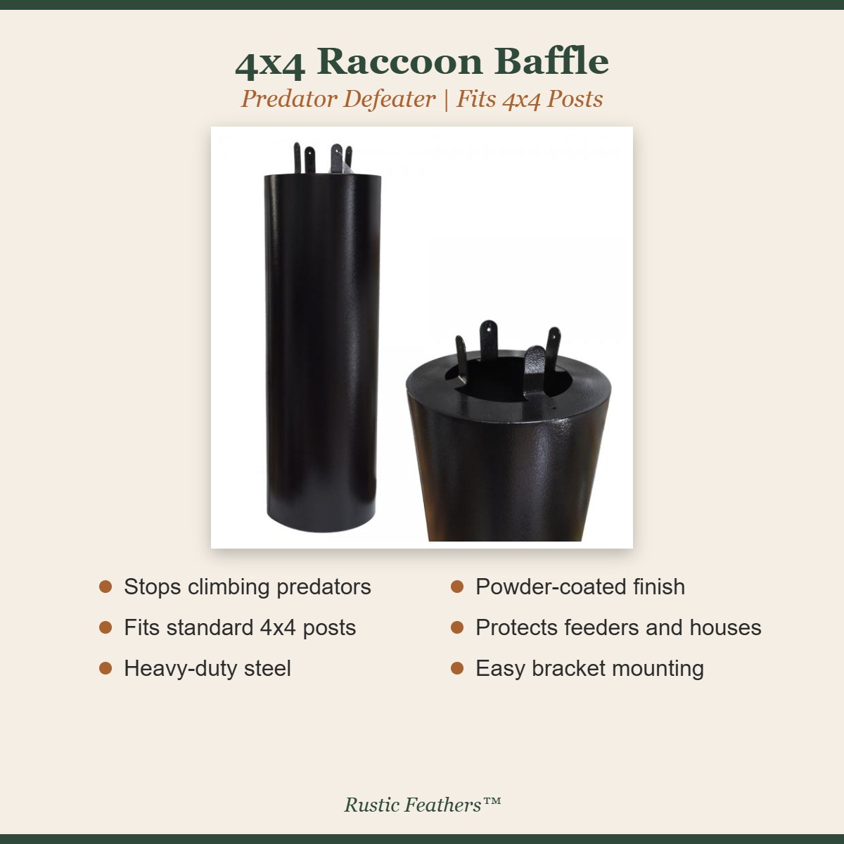Predator Defeater 4x4 raccoon baffle features