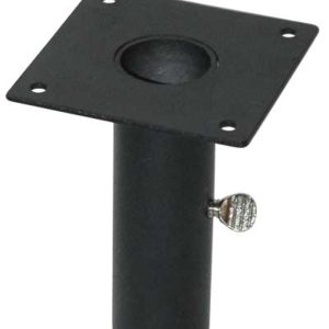 Woodlink black steel bird feeder pole mount collar with square plate, corner holes and thumbscrew