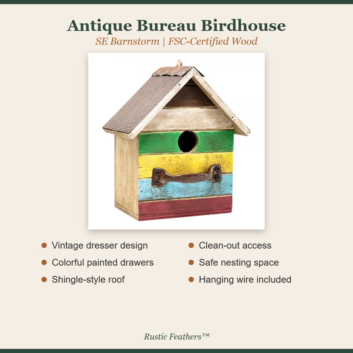Antique Bureau Birdhouse features