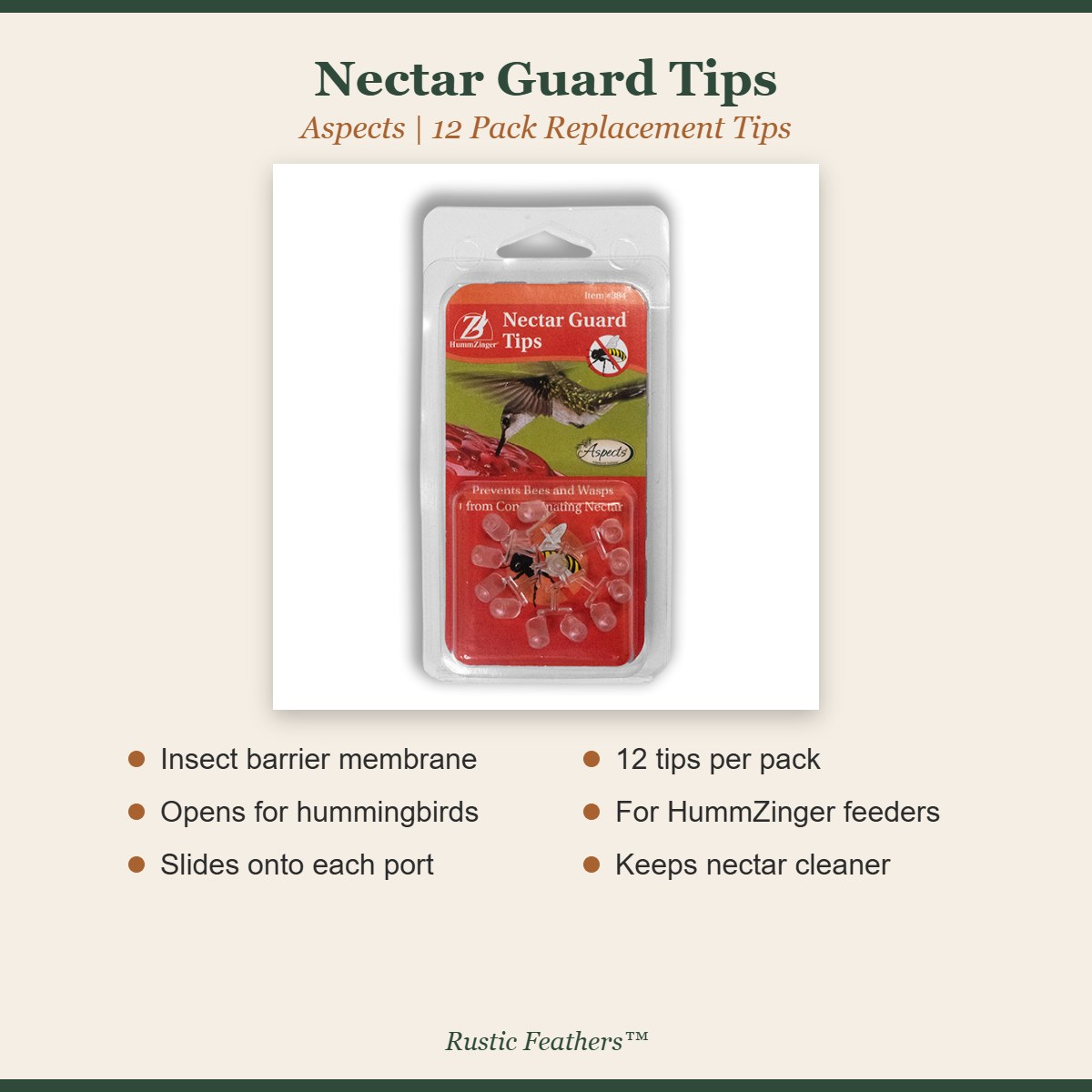 Aspects Nectar Guard Tips features: insect barrier, opens for hummingbirds, 12 pack, for HummZinger feeders