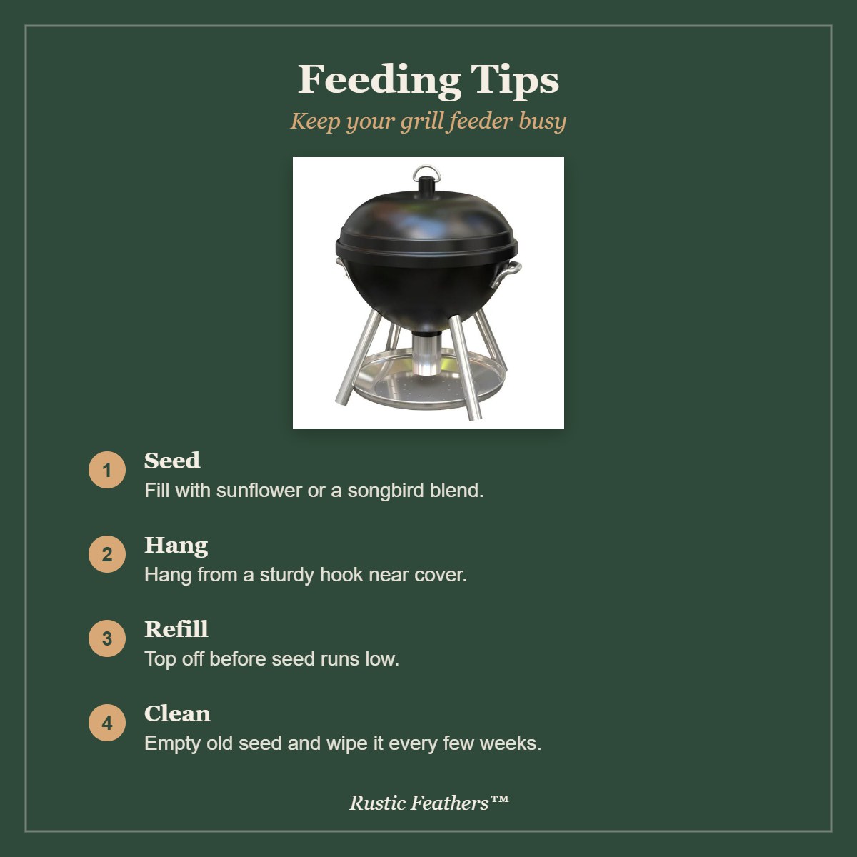 Feeding tips for the kettle grill bird feeder