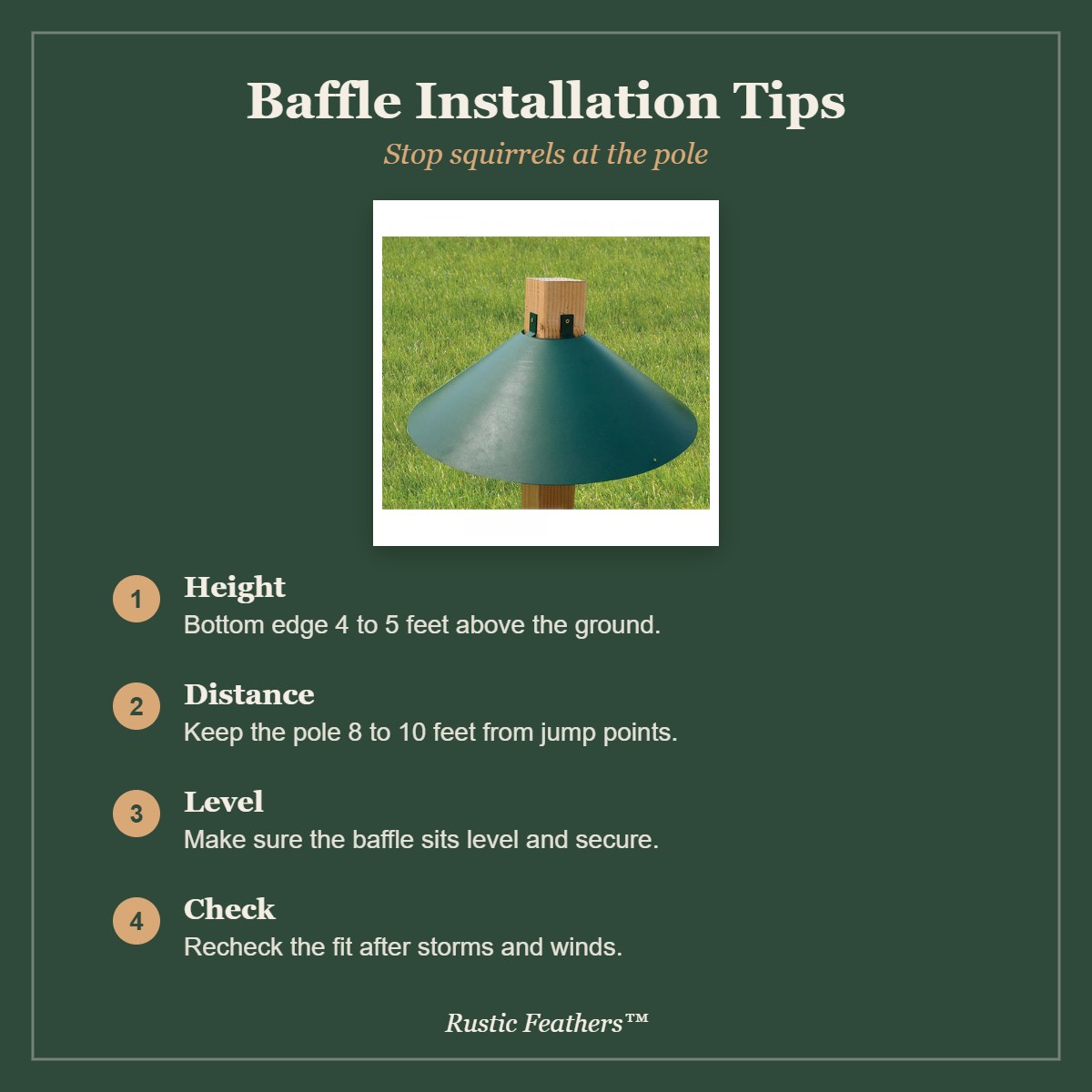 Squirrel baffle installation tips: height, distance, level and check