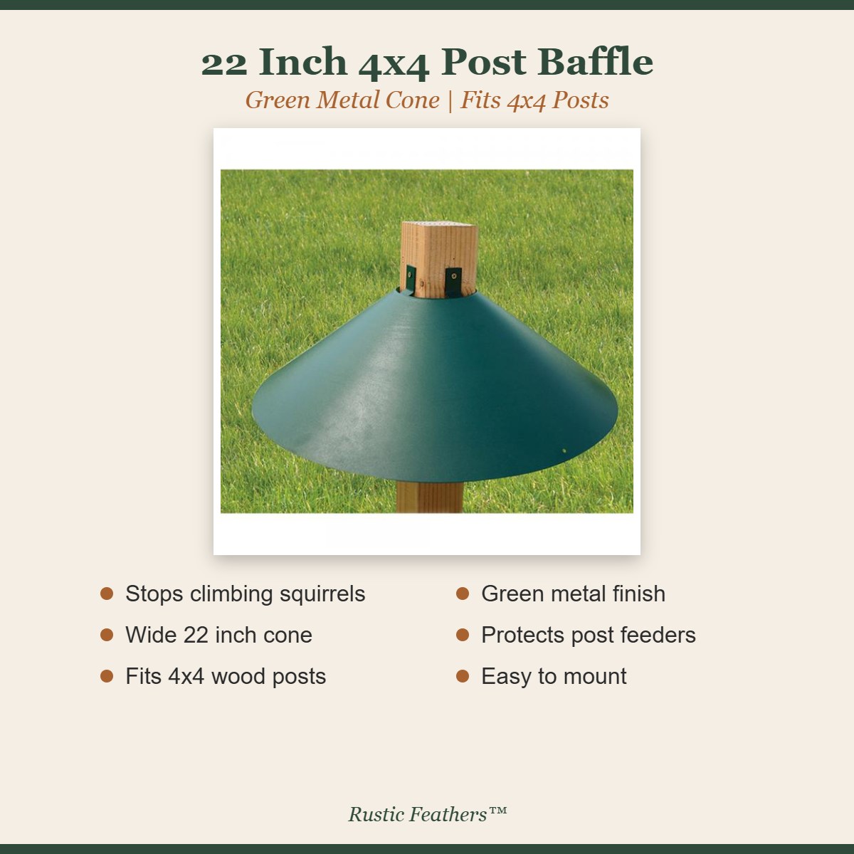 Green 22 inch 4x4 post squirrel baffle features