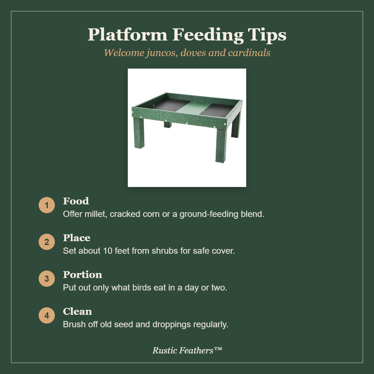 Platform feeding tips: food choices, placement, portions and cleaning