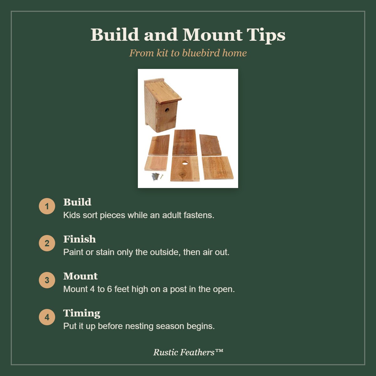 Bluebird house kit tips: build, finish, mount and timing