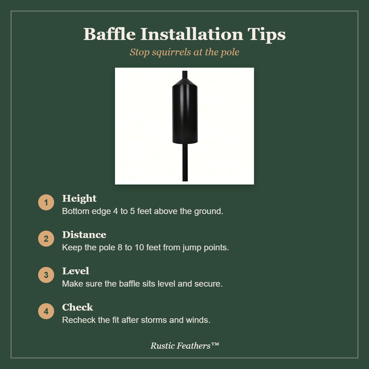 Squirrel baffle installation tips: height, distance, level and check