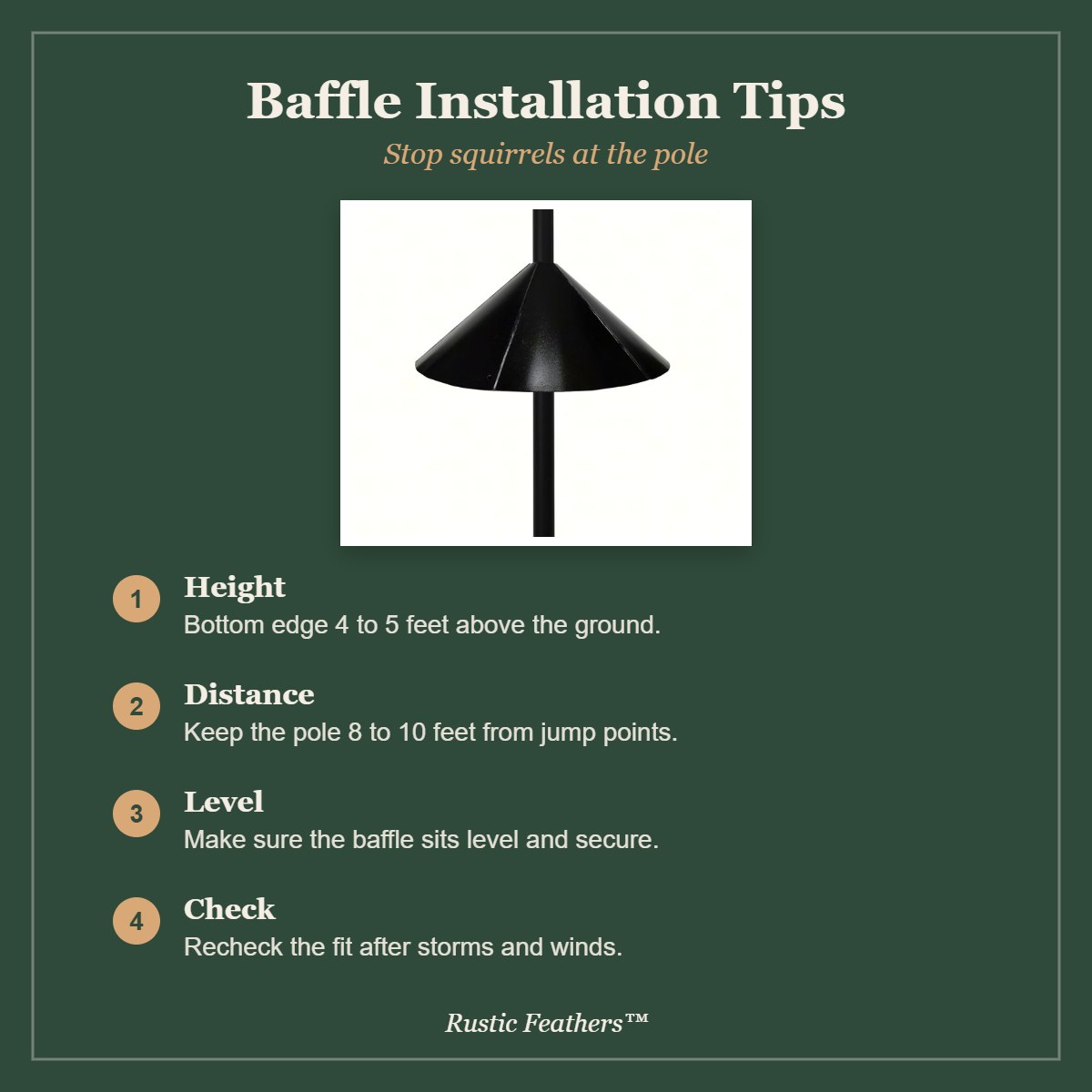 Squirrel baffle installation tips: height, distance, level and check
