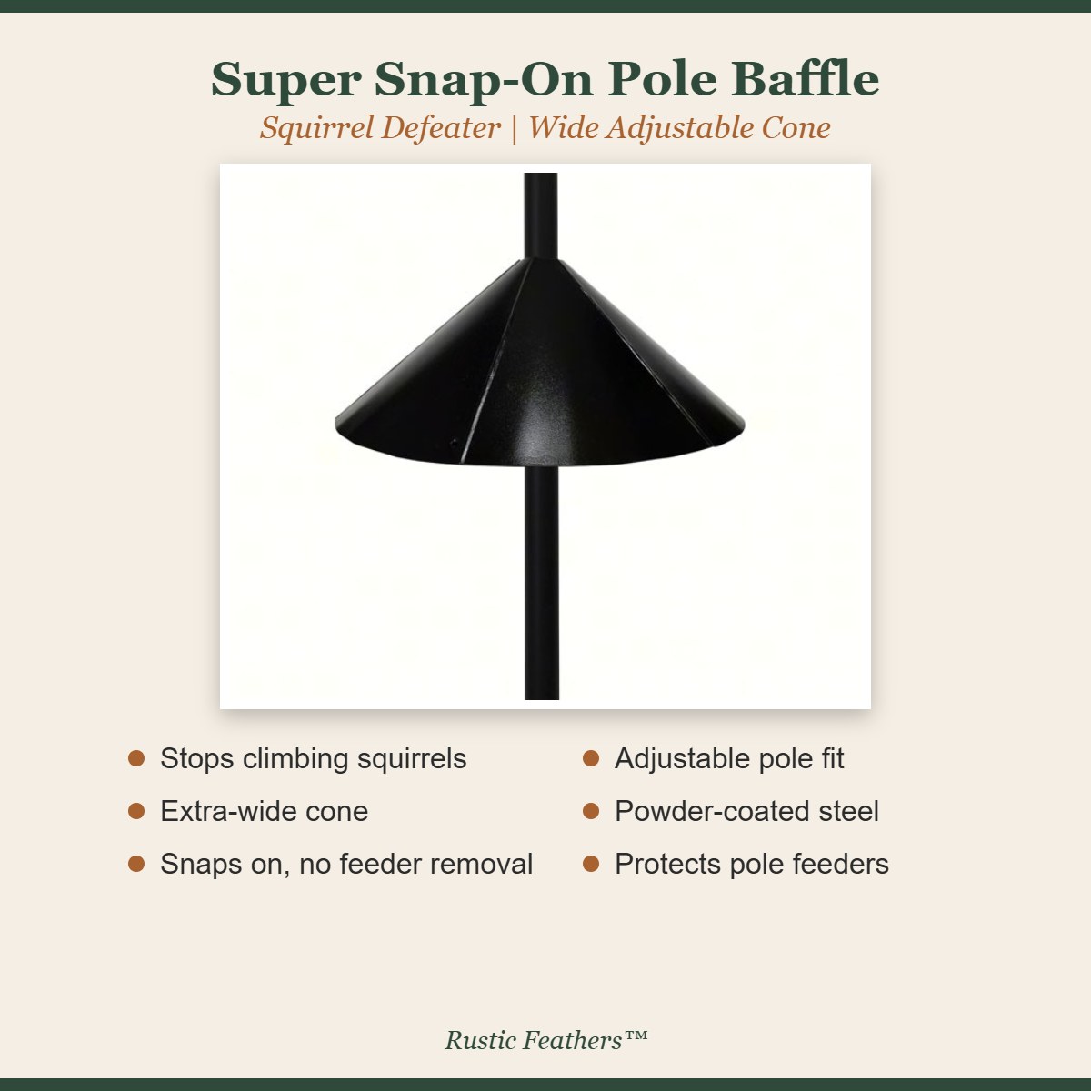 Squirrel Defeater Super Snap-On pole baffle features