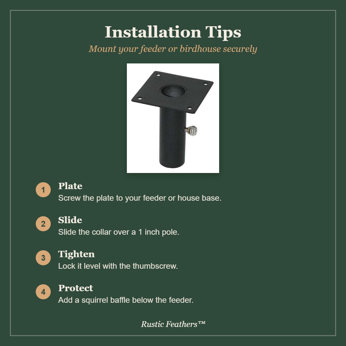 Pole mount collar installation tips: plate, slide, tighten and add a baffle